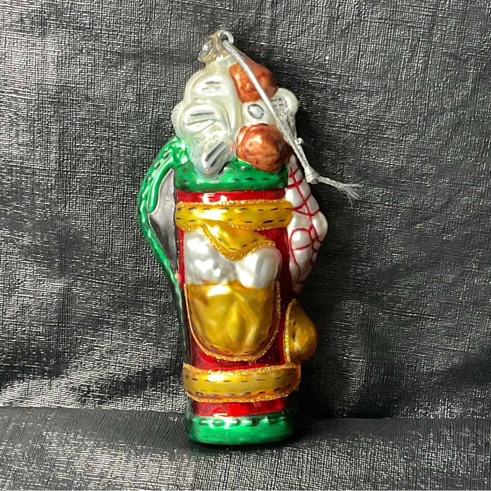 VTG Dept 56 Handpainted Mercury Glass Golf Bag & Clubs Christmas Ornament